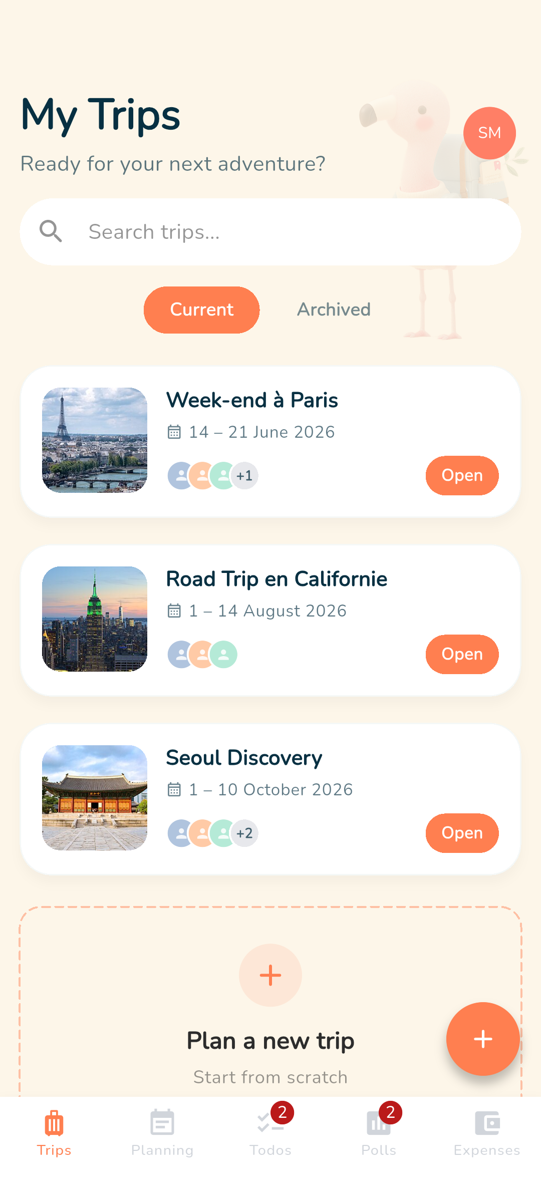 Flammy — liste des voyages