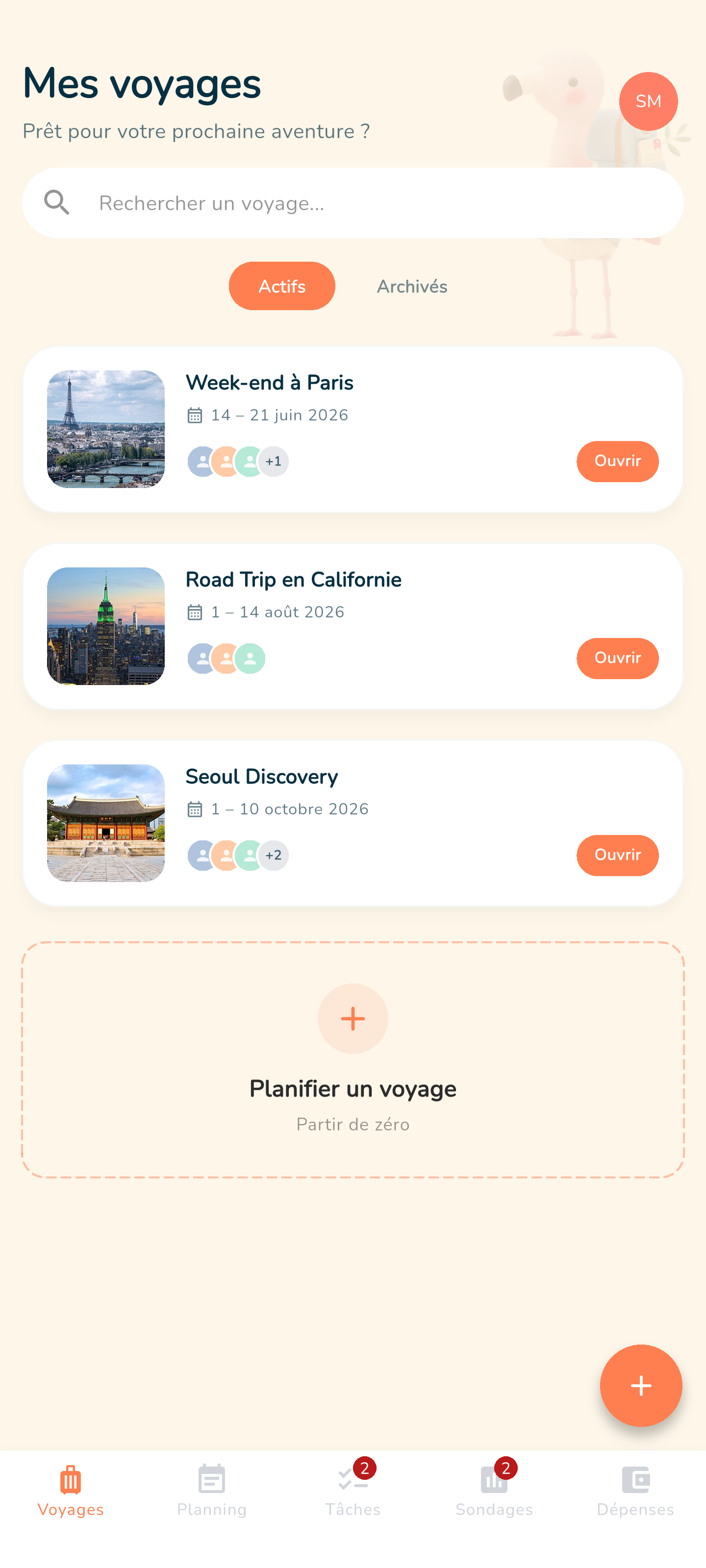 Flammy — liste des voyages